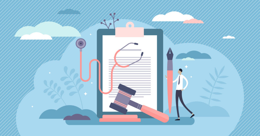 vector image of clipboard with gavel, medical imagery