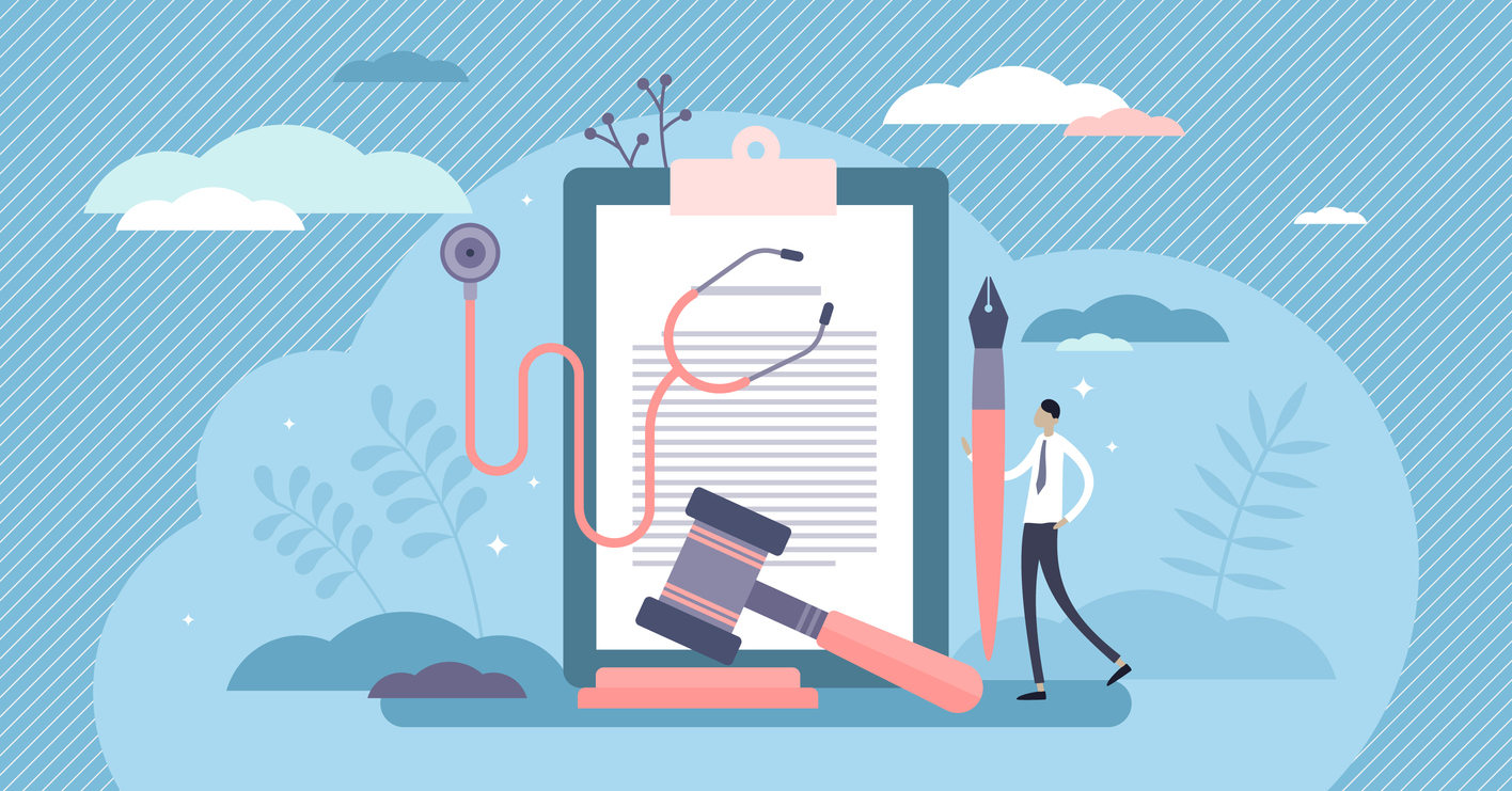 vector image of clipboard with gavel, medical imagery